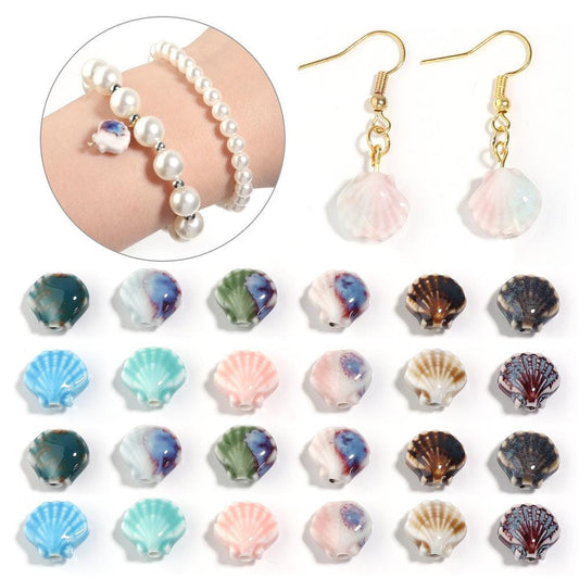Ceramic Fan Shell Spacer Beads
