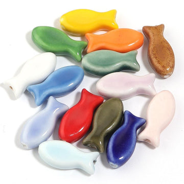 9x20mm Plain Ceramic Fish Beads, Smooth Porcelain Ocean Animal Beads