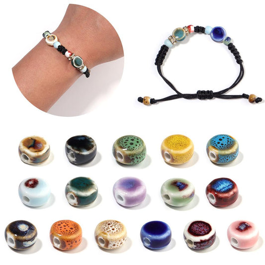 12mm Ceramic Rondelle Beads, Kiln Glazed Spotted Porcelain Spacer Beads
