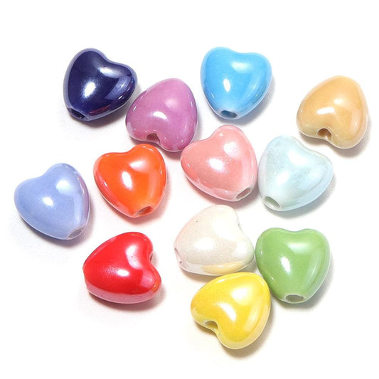 10mm Ceramic Heart Beads, 2.2mm Large Hole Spacer Charms
