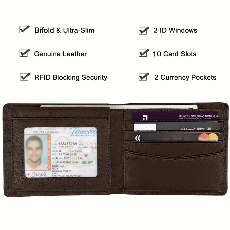 Men’s Slim RFID Leather Bifold Wallet - DOROCHEY