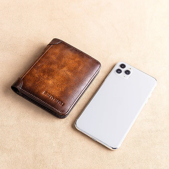 Men’s Vertical Trifold Leather RFID Wallet - DOROCHEY