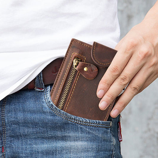 Vintage Crazy Horse Leather Bifold Wallet - DOROCHEY