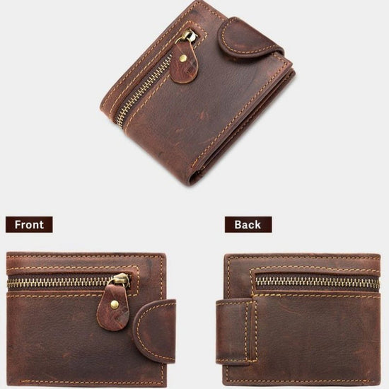 Vintage Crazy Horse Leather Bifold Wallet - DOROCHEY