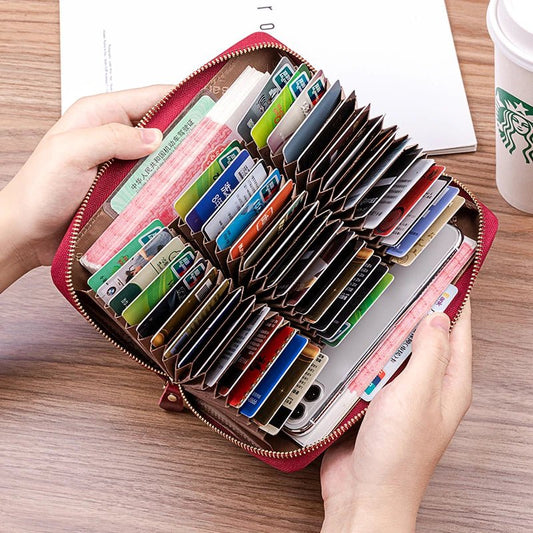Waxed Leather RFID Zipper Card Holder - DOROCHEY