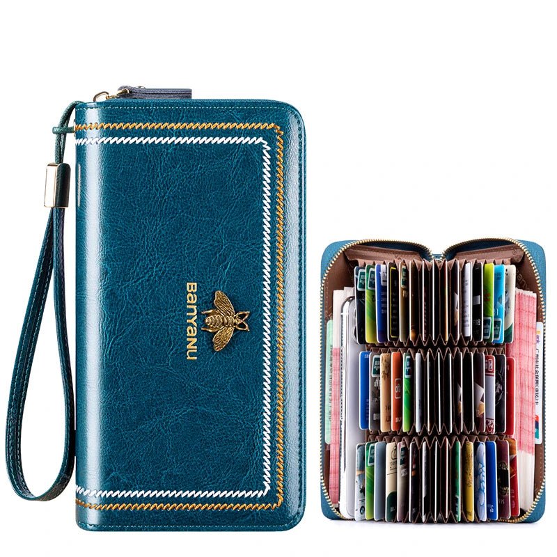Waxed Leather RFID Zipper Card Holder - DOROCHEY