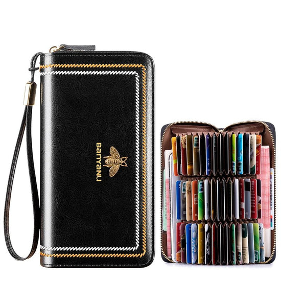 Waxed Leather RFID Zipper Card Holder - DOROCHEY