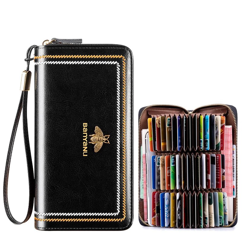 Waxed Leather RFID Zipper Card Holder - DOROCHEY