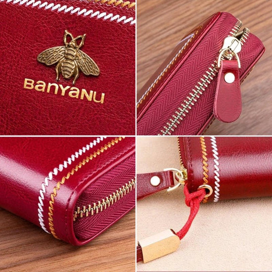 Waxed Leather RFID Zipper Card Holder - DOROCHEY