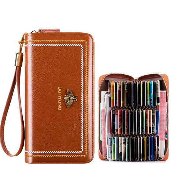 Waxed Leather RFID Zipper Card Holder - DOROCHEY