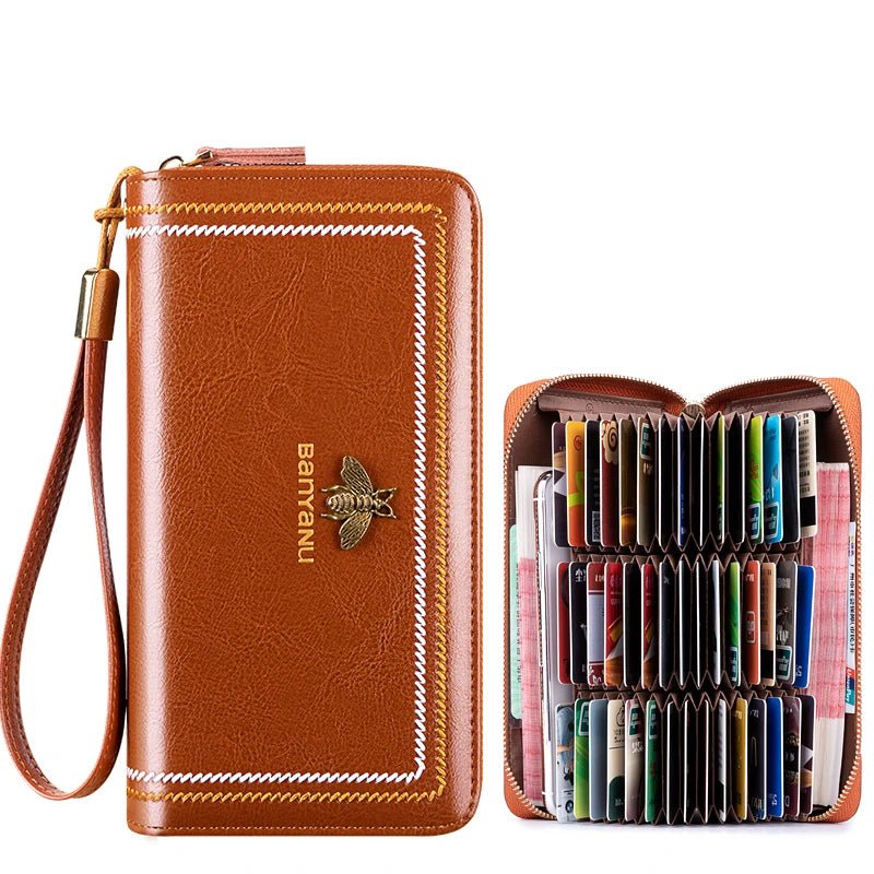 Waxed Leather RFID Zipper Card Holder - DOROCHEY