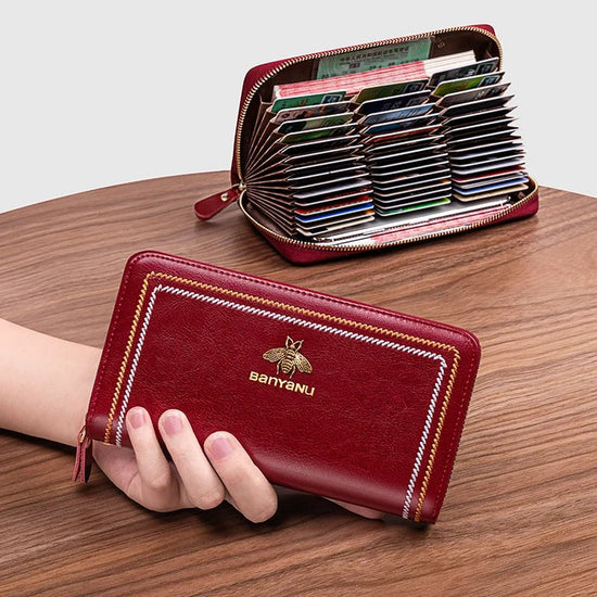 Waxed Leather RFID Zipper Card Holder - DOROCHEY