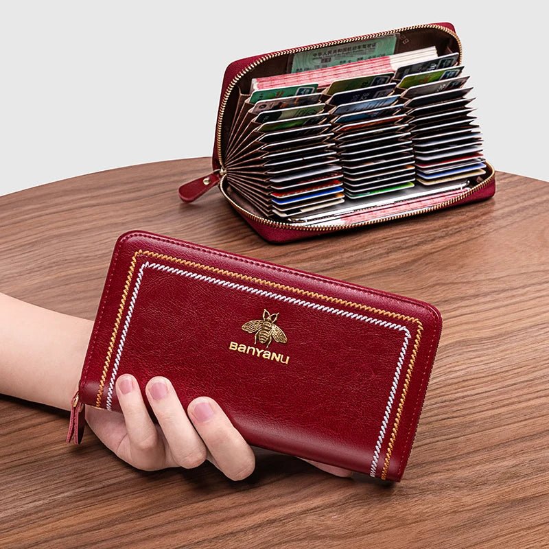 Waxed Leather RFID Zipper Card Holder - DOROCHEY