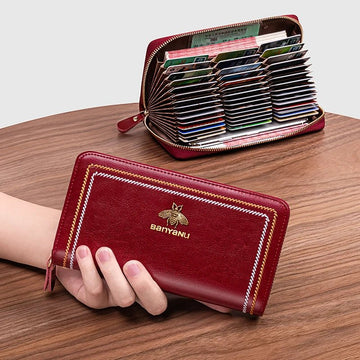 Waxed Leather RFID Zipper Card Holder - DOROCHEY