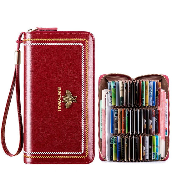 Waxed Leather RFID Zipper Card Holder - DOROCHEY